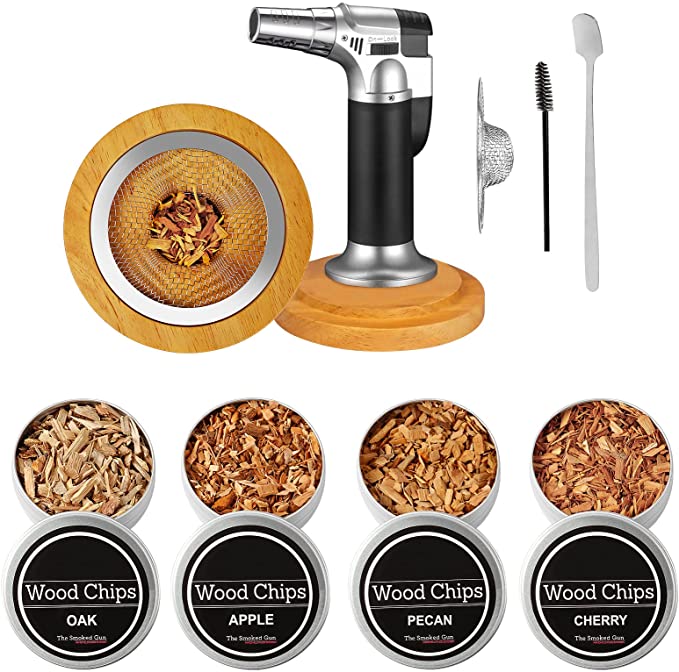 Whiskey Bourbon Cocktail Smoker Kit - Old Fashioned Wood Drink Smoker Infuser Kit with Torch, Aged Cocktail Smoker with 4 Flavored Smoking Wood Chips, Cocktail Barware Smoker Gifts for Men (No Butane)