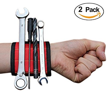2pc Magnetic Wristband by Belle Vous - Strong N35 Magnets for Holding Tools, Screws, Nails, Bolts, Drill Bits - Tool Holder / Organizer, Best Tool Gift for DIY Handyman - Father's Day Gift
