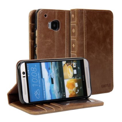 HTC One M9 Case GMYLE Book Case Vintage With TPU Case Cover for HTC One M9 - Brown PU Leather Magnetic Book style Flip Slim Fit Case Cover Not Fit For HTC One M9 Plus