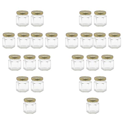 U-Pack 24 Pieces of 1.5oz Hexagon Glass Jars with Gold Lids