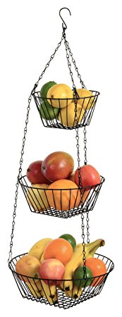 Durable 3-Tier Round Iron Hanging Basket - 25in Long / Powder coated in Black