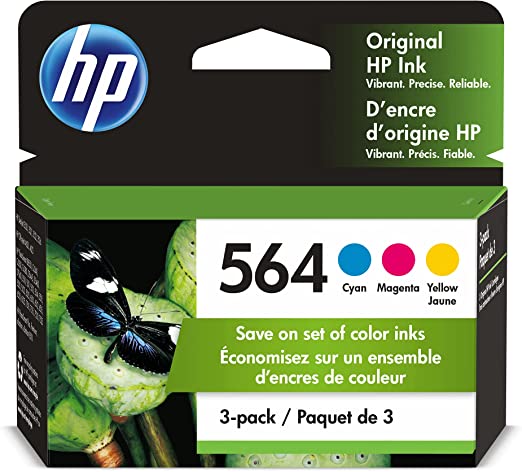 HP 564 | 3 Ink Cartridges | Cyan, Magenta, Yellow | For HP DeskJet 3500 Series, HP OfficeJet 4600 5500 C6300 6500 7500 Series, B8550 D7560 C510 B209 B210 C309 C310 C410 C510 | CB318WN CB319WN CB320WN