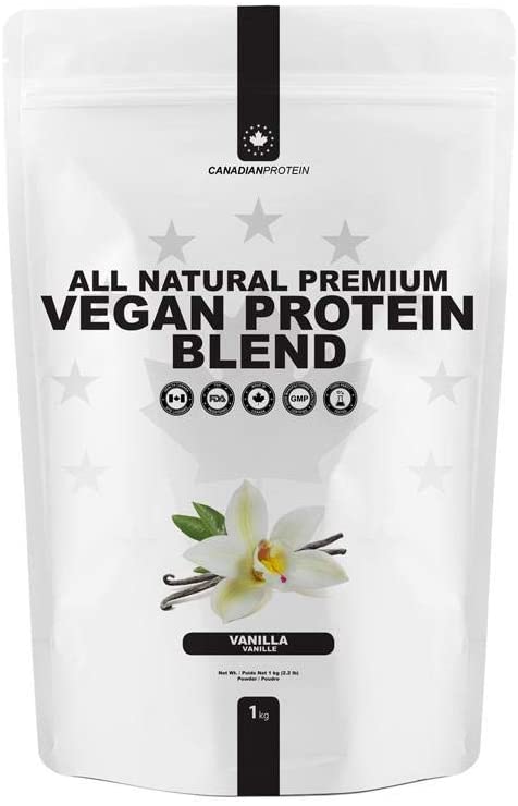 Canadian Protein Vegan Protein Blend Powder 22g of Plant-Based Protein Vanilla Flavoured Workout Recovery Drink | 1 kg of Contains Pea Protein Isolate, Brown Rice Protein and Hemp Protein