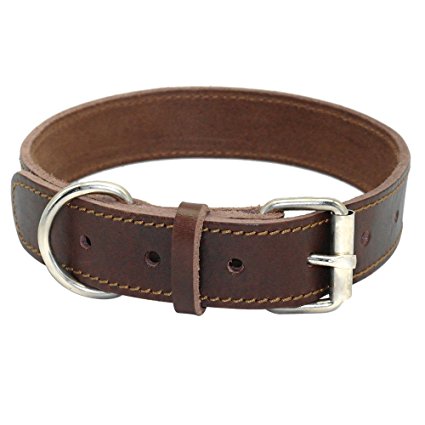 Beirui Brown Genuine Leather Dog Collars for Medium and Large Dogs Neck for 18-25 inches