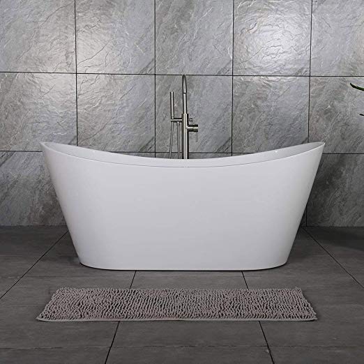 WOODBRIDGE 67" Acrylic Freestanding Bathtub Contemporary Soaking Tub with Brushed Nickel Overflow and Drain BTA1515-B,White, B-0010