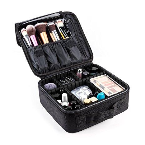 Makeup Train Case, FORTECH Portable Travel Makeup Cosmetic Bag with Adjustable Dividers