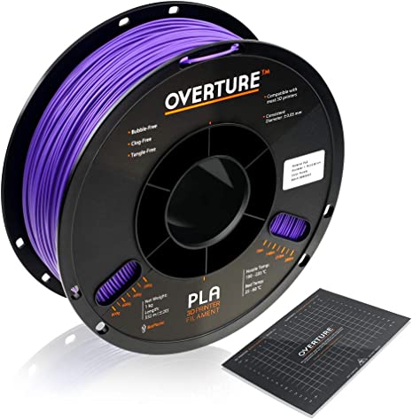 OVERTURE PLA Filament 1.75mm with 3D Build Surface 200mm × 200mm 3D Printer Consumables, 1kg Spool (2.2lbs), Dimensional Accuracy  /- 0.05 mm, Fit Most FDM Printer, Purple