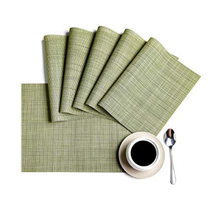 HQSILK Placemats, PVC Table Mats,Placemat Sets of 6 Non-Slip Washable Coffee Mats,Heat Resistant Kitchen Tablemats (Green)