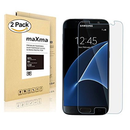 [2-Pack] Samsung Galaxy S7 Tempered Glass Screen Protector, maXma Anti-Scratch, Anti-Fingerprint, Bubble Free, Lifetime Replacement Warranty