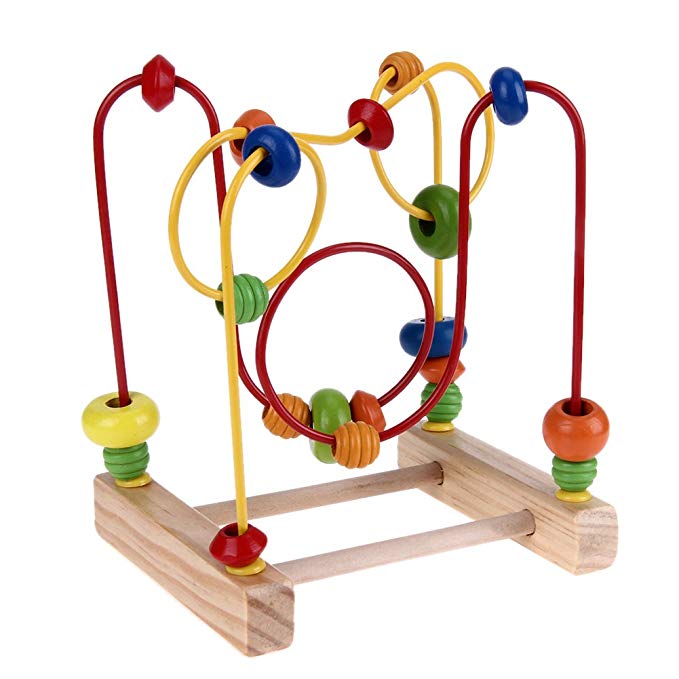 Kasstino Wooden Baby Math Toys Classic Bead Maze Counting Circles Bead Abacus Wire Maze Roller Coaster Wooden Montessori Educational Toys for Baby Kids Chilrden
