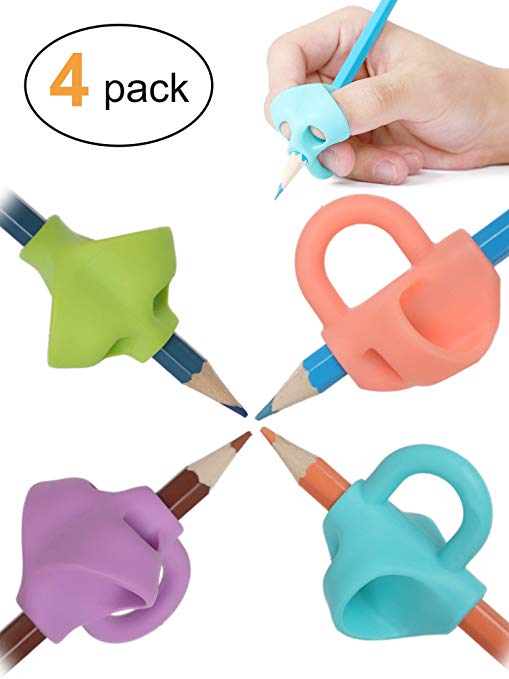 Pencil Grips, Jarlink Pencil Grips for Kids Handwriting Aid Grip Trainer Posture Correction Finger Grip for Kids, Adults, Arthritis Designed for Righties or Lefties (4PCS)