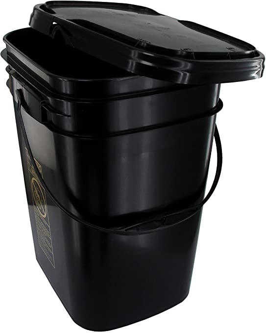 5.3 Gallon Black Rectangular Bucket/Pail with Hinged Snap Lid