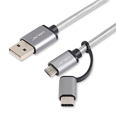 JSVER USB 2.0 to Micro B and USB C Braided Data Charger Cable (3.3ft) for MacBook, Chromebook Pixel, Nexus 5X/6P, Galaxy S6 edge/Note 4 and More