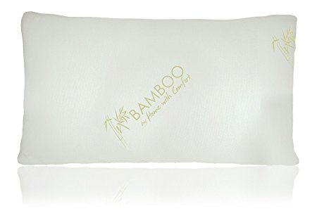 Bamboo By Home With Comfort - Bamboo Pillow With Shredded Down Alternative Fill and Stay Cool Cover With Adjustable 2 Zipper Design To Change Fill Level For Desired Height (Queen)