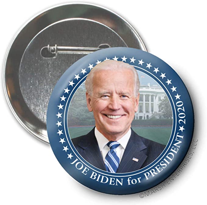 Joe Biden for President 2020 Button - Photo White House Blue Border Pin Design 6011