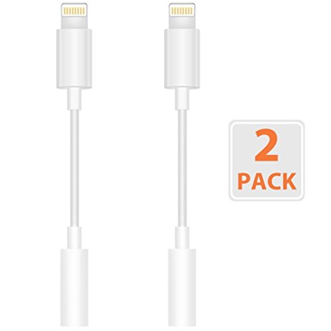 Headphone Adapter to 3.5mm earbuds Jack Adapter (2 Pack) Earphone for iPhone 7 and 7 Plus Lightning Connection Converter - White