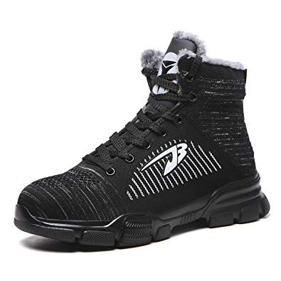 ORISTACO Steel Toe Boots for Mens Womens, Winter Warm Comfortable Waterproof Industrial Construction Slip Resistant Tennis Work Safety Shoes