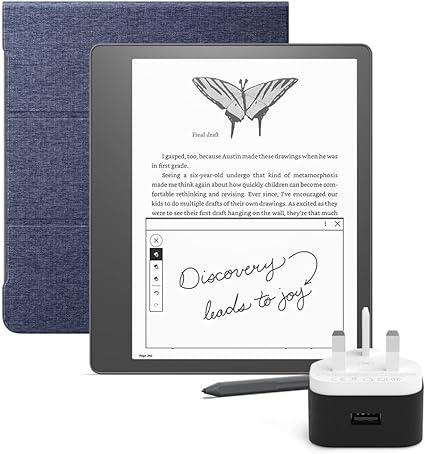 Kindle Scribe (2022 release) Essentials Bundle including Kindle - 64GB, Premium Pen, Black, Amazon Fabric Folio Cover with Magnetic Attach and Power Adapter