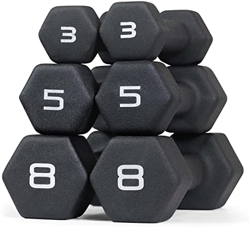 WF Athletic Supply Black Neoprene Dumbbell Set, Non-Slip & Hex Shape, Great for Muscle Toning, Strength Building & Weight Loss; Sizes, Dumbbells Only & w/Rack Options Available