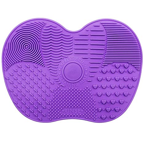 Silicone Makeup Brush Cleaning Mat, Silicone Makeup Brush Cleaner, Brush Cleaner pad, Cosmetic Brush Cleaning, Portable Brush Cleaner Mat, Brush Cleaner with Tool Scrubber Suction Cup, Small (Purple)