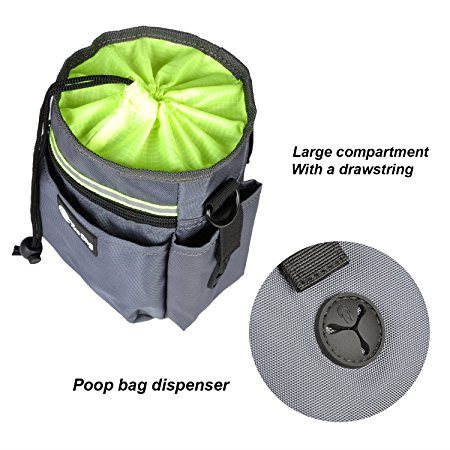Dog Treat Training Pouch with Built-In Poo Waste Bags Dispenser Pockets, Total 6 pcs Pockets Easily Carries Pet Foods, Toys, Keys and Phone etc.