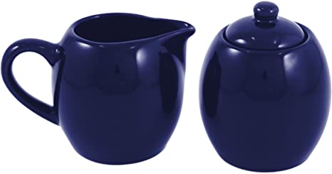 Royal Blue Ceramic Creamer and Sugar Service Set with Lid