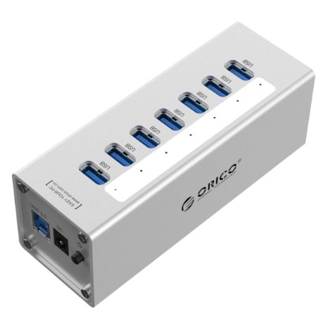 ORICO 7 Port Aluminum HUB with 12V25A Power Adapter and 33 USB30 Date Cable - Silver ORICO A3H7-US-SV