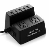 Iselector Family-Size Office Desktop 40W 8A 5-Port USB Charger 250V 1700 Joule 2-Outlet Power Strip Surge Protector Charging Dock Station with 5 Feet Cord for Smartphone Tablet Laptop