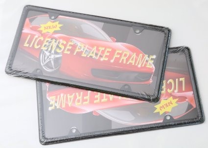2x Slim Steel License Plate Frame Black, 4 Holes.