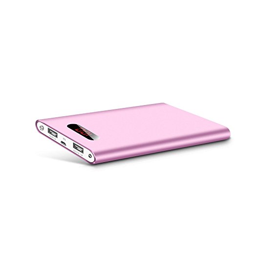 Polanfo M50000 Portable Power Bank 12000mAh External Battery Charger, Ultra Slim Design with 2 USB Ports for iPhone7 Plus 6s 6 Plus, iPad, Samsung Galaxy and More (Pink)