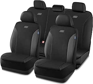 Skechers Work Car Seat Covers, Leather Seat Covers 5-Times Stronger Built-in Webbing, Oxford Fabric Seat Cover for Cars, Airbag Compatible, Automotive Comfort for Cars, Trucks, SUVs (Black, Full Set)