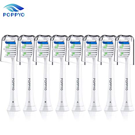POPPYO Replacement Toothbrush Heads for Philips Sonicare DiamondClean HX6064, 8 Pack, Fits Philips FlexCare, HealthyWhite, Gum Health, EasyClean, and More Sonic Snap-On Brush Handles