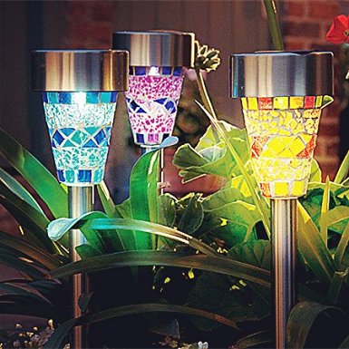 Sogrand 3Pack Mosaic Decoration Stake Light Solar Light With 3 Color Mosaic Lampshade (3 lights in one color box)Solar Garden Lights,Solar Pathway Lights,Solar Led lights