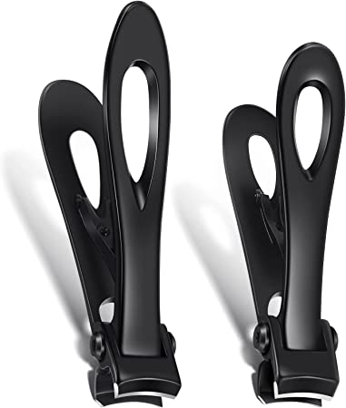 2 Pieces Oversized Thick Nail Clippers for Thick Toenails or Tough Fingernails Oversized Stainless Steel Toenail Fingernail Clipper Cutter Trimmer for Men Adults, 2 Sizes (Black)