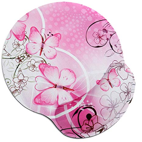 RICHEN Memory Foam Mouse Pad with Wrist Support,Ergonomic Mouse Pad with Wrist Rest,Non-Slip Rubber Base for Computer Laptop & Mac,Lightweight Rest for Home,Office & Travel (Pink Butterfly)