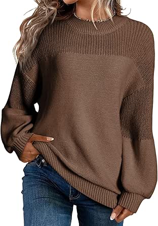 Dokotoo Women's Casual Long Sleeve Sweaters Loose Crewneck Knit Solid Pullover Sweater Jumper Tops