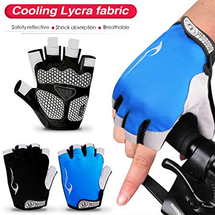 Uoobeetryy Reflective Cycling Gloves Half Finger Mountain Bike Glove for Men Women Bicycling, Breathable Gel Padded Anti Slip Shock-Absorbing MTB DH Road Bicycle Gloves