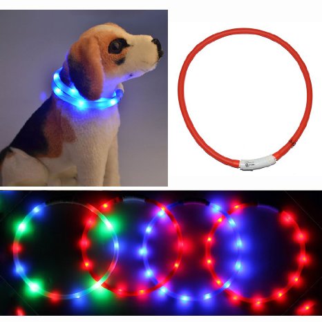 YAMAY® LED Lighting Flashing USB Rechargeable Water Resistant Silicone Pet Cat Dog Collar Glowing Rubber Lighted Puppy Collars Fashion Light up at Night Safety for Small Medium Dogs Girl Boy