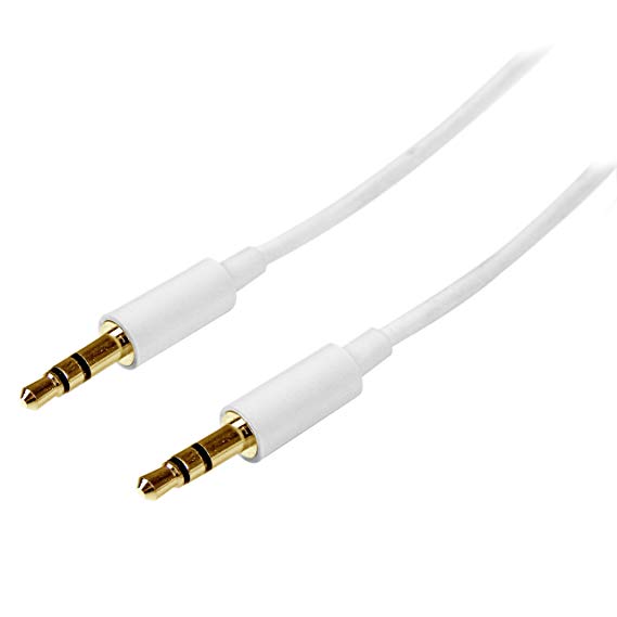 StarTech.com 1m White Slim 3.5mm Stereo Audio Cable - 3.5mm Audio Aux Stereo - Male to Male Headphone Cable - 2x 3.5mm Mini Jack M, White