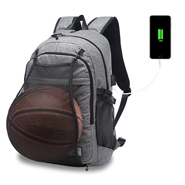 Casual Laptop Backpack College Backpack with Basketball Nets Headphone Port & USB Charging Port Sports Bag School Bag Bookbag Travel Daypack Fits 15.6 Inch Laptop Notebook