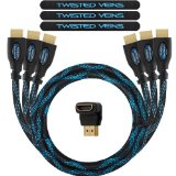 Twisted Veins Three 3 Pack of 15 ft High Speed HDMI Cables  Right Angle Adapter and Velcro Cable Ties Latest Version Supports Ethernet 3D and Audio Return 4K Resolution