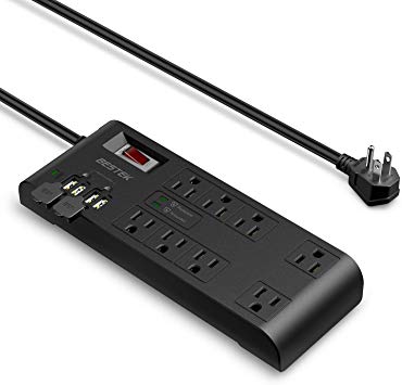 BESTEK 4,000 Joules Surge Protector with USB Black Power Strips