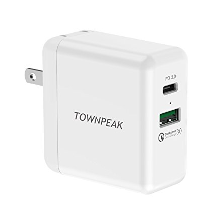 USB Type C PD Charger,Townpeak 45W USB-C PD Smart Wall Charger with Qualcomm Quick Charge3.0 for Apple MacBook,Samsung Phone, iPhone X, S8/S8 Plus and Other Device