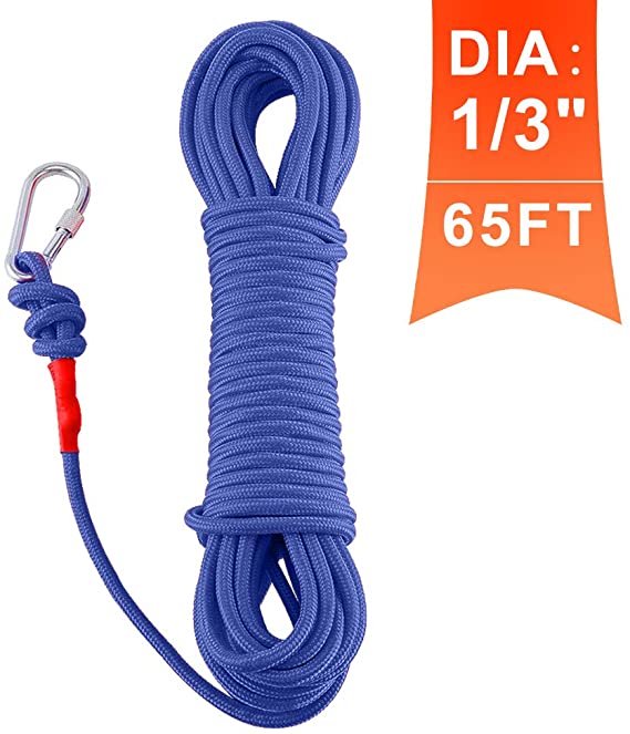 MHDMAG Magnet Fishing Rope, Carabiner Braid Rope, Nylon Rope Mooring Line for Commercial, Anchor, Clothesline, Boat Anchor, Crafting, Blocking, Pulling, Draging, Cargo, Tying, Tow Rope, Paracord Leash