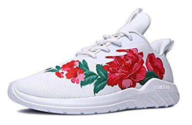 Soulsfeng Men's Women's Fashion Sport Shoes Lace Up Cushioning Breathable Fabric Flower Design Couples Sneaker