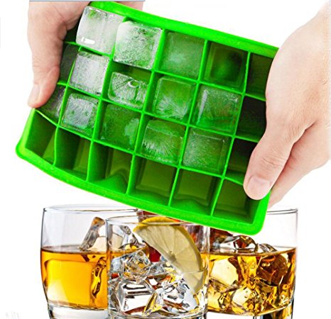 Ice Cube Trays,Guardians 24 Cube Food Grade Silicone Ice Tray Molds Easy Release Ice Jelly Pudding Maker Mold (Green)