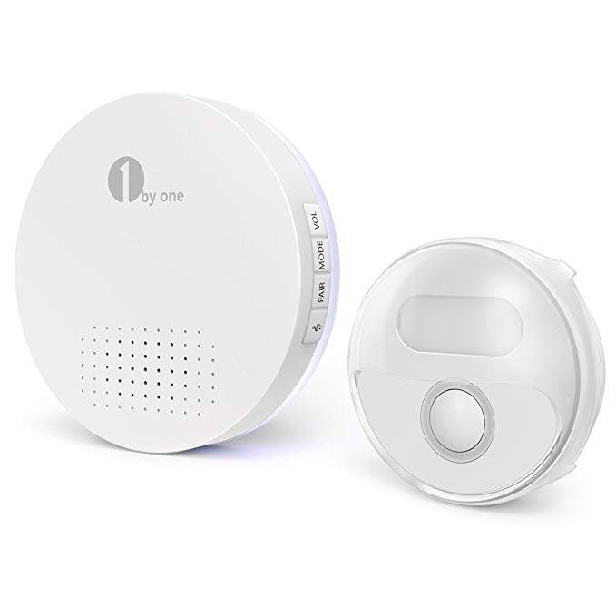 1byone Wireless Doorbell, Waterproof Door Chime Kit Operating at Over 500 Feet with LED Flash Battery-operated 1 Receiver and 1 Push Button, 36 Chimes, 6 Levels Volume, White