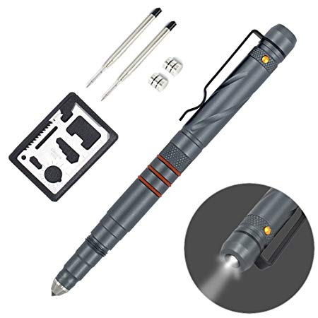 Aotedor Tactical Pen with LED Flashlight for Men Women Self Defense, Military Grade Glass Breaker   Ballpoint Pen with Refills   Multi Tools EDC Survival kit