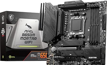 MSI MAG B650M Mortar WiFi Motherboard, Micro-ATX - Supports AMD Ryzen 7000 Series Processors, AM5-12 Duet Rail 80A VRM, DDR5 Memory Boost 6400 MHz/OC, 2 x PCIe 4.0 x16, 2 x M.2 Gen4, Wi-Fi 6E