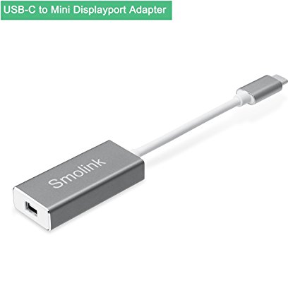 USB-C to Mini Displayport Adapter for Macbook Pro 2017, Smolink USB 3.1 Type C to Mini-Displayport Adapter Cable 4K 60Hz for Macbook Pro 2016, ChromeBook Pixel - Grey